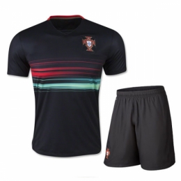 Portugal Away Black Jersey Kit(Shirt+Shorts) 2015 Without Brand Logo